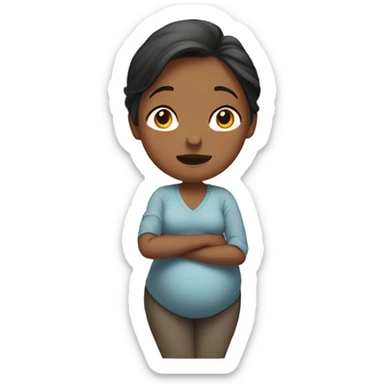 A pregnant woman facing forward and shrugging her shoulders with her palms raised. sticker