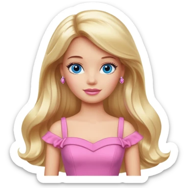 barbie, long blonde hair, pink dress, with blue eyes,different dress sticker