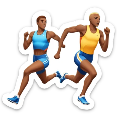 An icon featuring a vibrant stadium with cheering fans, bright lights, and a clear sky. an athlete sprinting on a track, with powerful strides and determination. The athlete's motion is dynamic, emphasizing speed and competition. sticker