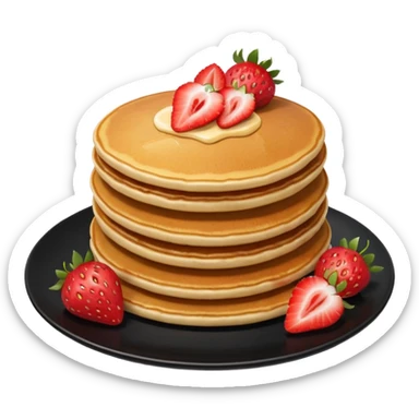 TWO Pancakes with strawberries in a black plate sticker