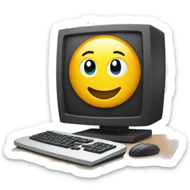 a computer with smiling face sticker