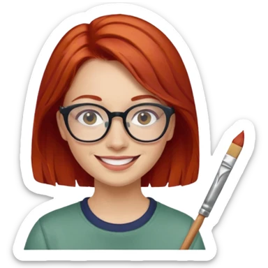 Painting Hold. Women painting smilling   Cheveux roux lunette sticker