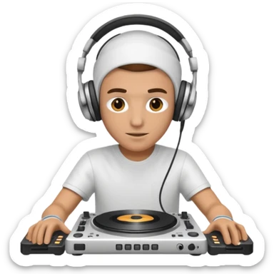 White dj mixing, headphone on head  sticker