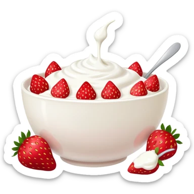 A bowl of strawberries with yogurt. sticker