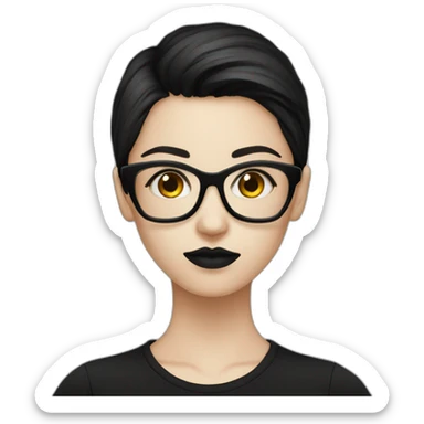 Standing-white-goth-girl-dark-hair-with-glasses-black-tshirt sticker