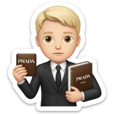 Boss holding the word prada sticker
