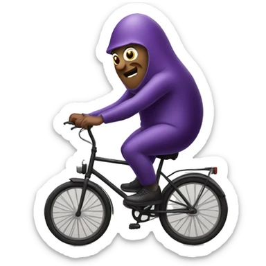 Man riding bicycle that looks like an eggplant sticker