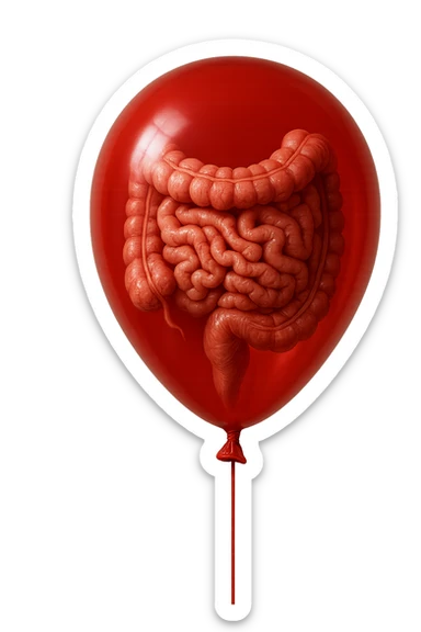 palloncino rosso con intestino anatomico realistico chiuso dentro, IPERREALISTICO 4K sticker