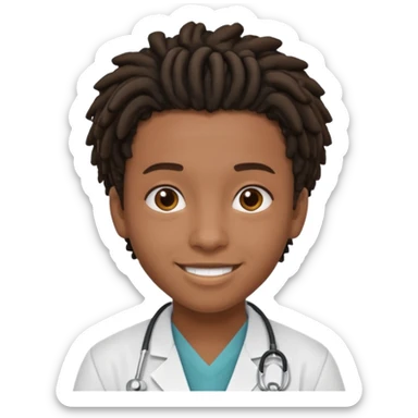 make me a black doctor with short dreads, he is a teen, no face hair, make him happy sticker