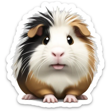 An energetic guinea pig with long spiky black, white, and tan fur, always looking a bit ruffled and curious.  sticker