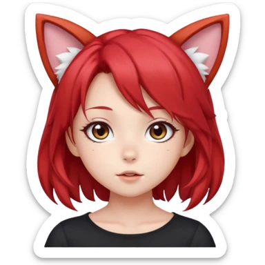 cute anime girl with cat ears, red blowing hair sticker