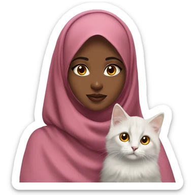 Pretty model Muslim Somali girl wearing khimar with her Turkish Angora cat  sticker