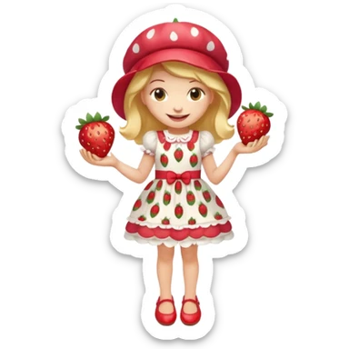 pretty and cute realistic modern day strawberry shortcake full body with red shoes emoji sticker