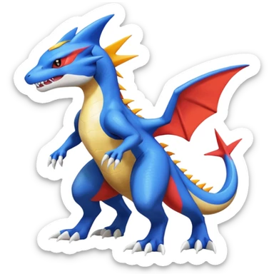 Garchomp-Gabite-Veemon-Digimon-Latias-Peppercat-Pokémon-Flamedramon-fusion-animal-hybrid-creature, Full body  sticker