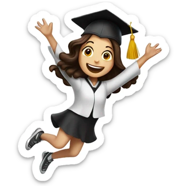 Girl with long dark brown hair jumping high in the air in celebrating graduation from cooking school sticker