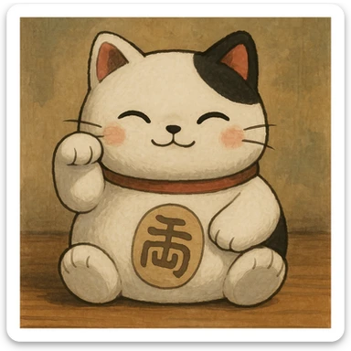 White and black Chinese lucky cat kawaii plushie  sticker