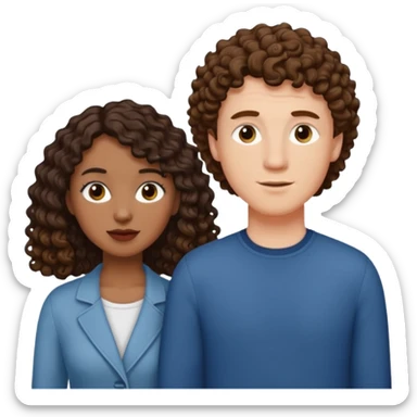 Interracial couple, taller white male with short medium brown hair, shorter mixed toned woman with long curly dark brown hair  sticker