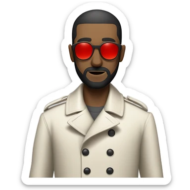 <excerpt>
A 1930s white man with real buzz cut Black hair, beard stubble donning small red tinted sun glasses in a dirty white trench coat, is serious.
</excerpt> sticker