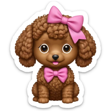 Brown toy poodle with pink bow sticker