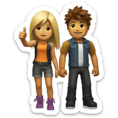 Roblox boy and girl standing together giving a thumbs up sticker