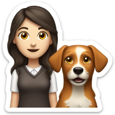 White girl with long wavier dark brown hair with her fox looking dog holding a menorah  sticker