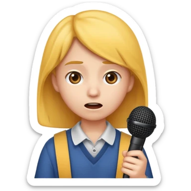 emoji student nervous afraid to speak, shy face, microphone crossed, white background sticker