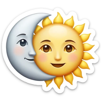 a really bright  big sun and a small moon who shines because of it. the sun is bigger and the moon bright too beside it sticker