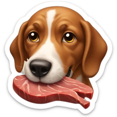salivating dog putting eating a big piece of meat sticker