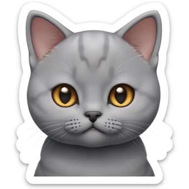 cinematic-cute-realistic british shorthair-kitten cat-portrait-emoji,-head-tilted-playfully-and-inquisitively,-sleek-solid-grey-fur,-simplified-yet-adorable-features,-highly-detailed,-glowing-with-a-warm,-friendly-glow sticker