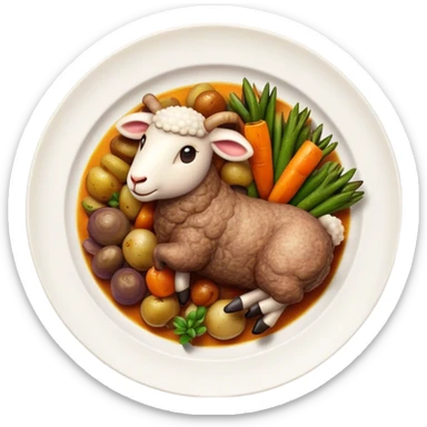 Cinematic Realistic Roast Lamb Dish Emoji, depicted with tender, succulent lamb roasted to perfection and served with seasonal vegetables, rendered with rich textures and inviting warm lighting that captures its traditional heritage. sticker