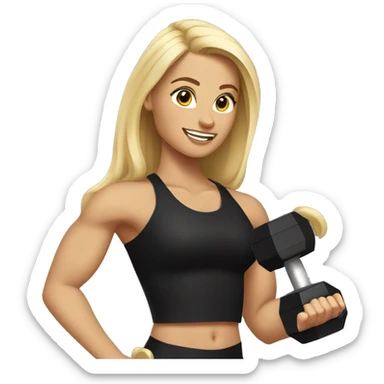 blonde woman working out with a black tank top and she is holding a dumbbell sticker