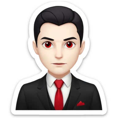 {
      "type": "human",
      "look": "elegant vampire, pale skin, black suit, red tie, calm smirk",
      "description": "an elegant vampire with pale skin wearing a black suit and red tie"
    } sticker