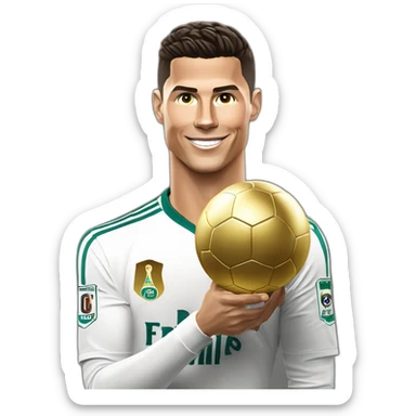 Cristiano ronaldo avec un ballon d'or dans les mains et l'autre main fais un signe 5 sticker