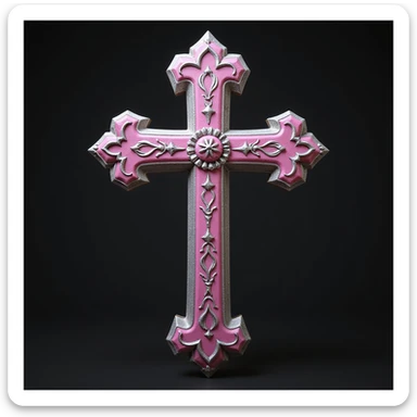 realistic gothic cross, pink with silver filigree, photorealistic style, no background sticker