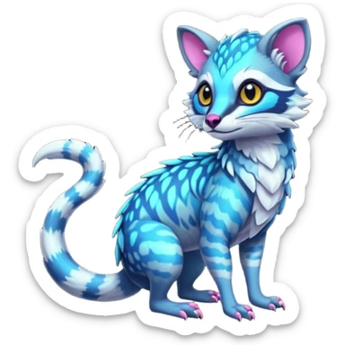 Colorful neon tropical exotic cute cool beautiful shiny beautiful fantasy-civet-genet-sergal-vernid-Gryphon-Cacomistle-Trico-oncilla-animal-Fakémon-hybrid-fursona (full body) sticker