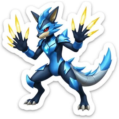 Edgy futuristic Zeraora-Zekrom-Lucario-fusion sticker