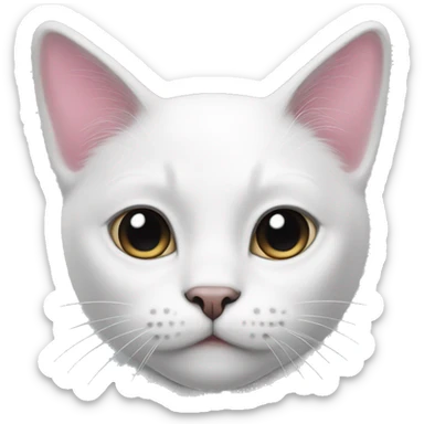 White cat with black ears white face pink nose and black chin sticker