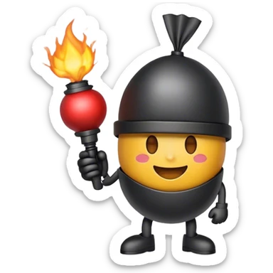 Smiling emoji that is holding a bomb in his hands sticker