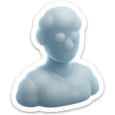 person looking straight, fully made of white fluffy convex clouds, shoulders, matte glass style sticker