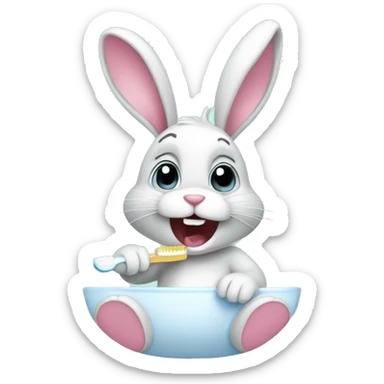 Bunny brushing teeth sticker
