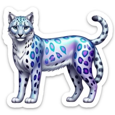 Colorful vibrant transparent iridescent luminescent ethereal fantasy-lynx-snow-leopard-animal, full-body sticker