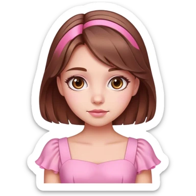 Cute girl with brown hair and pink highlights wearing a pink dress sticker