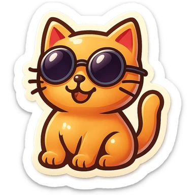cartoon cat wearing round sunglasses, sticker style, cheerful expression sticker