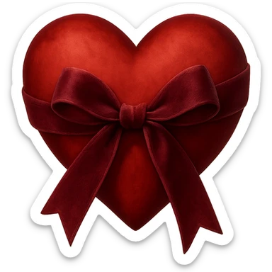 digital illustration of a heart with a velvet ribbon, no background sticker