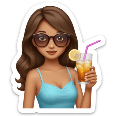 chill girl long curling hair in drink holders with sunglasses dikkine dress sticker