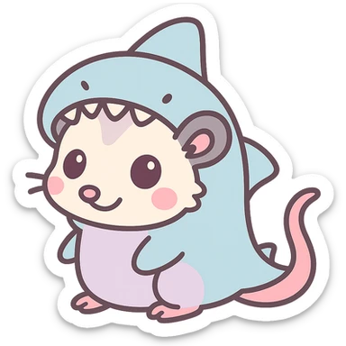 cute cartoon possum dressed up like a shark sticker
