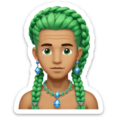 gem lover man with gem accessories excessive amount very big gem earrings green chunky braided hair and blue diamonds  sticker