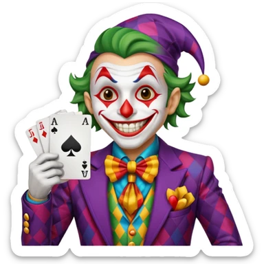 poker card with a crazy jolly joker sticker