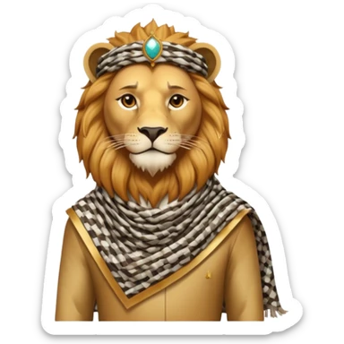 León con keffiyeh estilo rey árabe actual  sticker