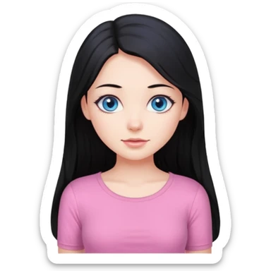 Emoji beautiful girl with long black hair and blue eyes wearing a short pink top sticker